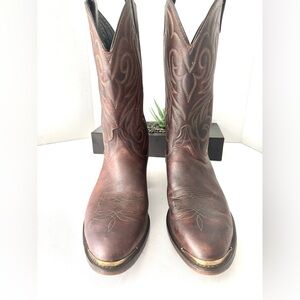 MENS LAREDO WESTERN FULL GRAIN DISTRESSED LEATHER & DETAILED STITCHING   SZ 13